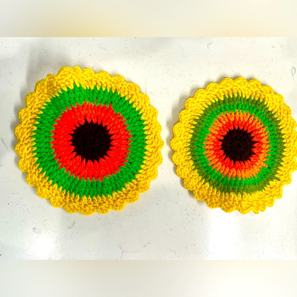 Handmade Vintage Crocheted Retro Coasters 8”